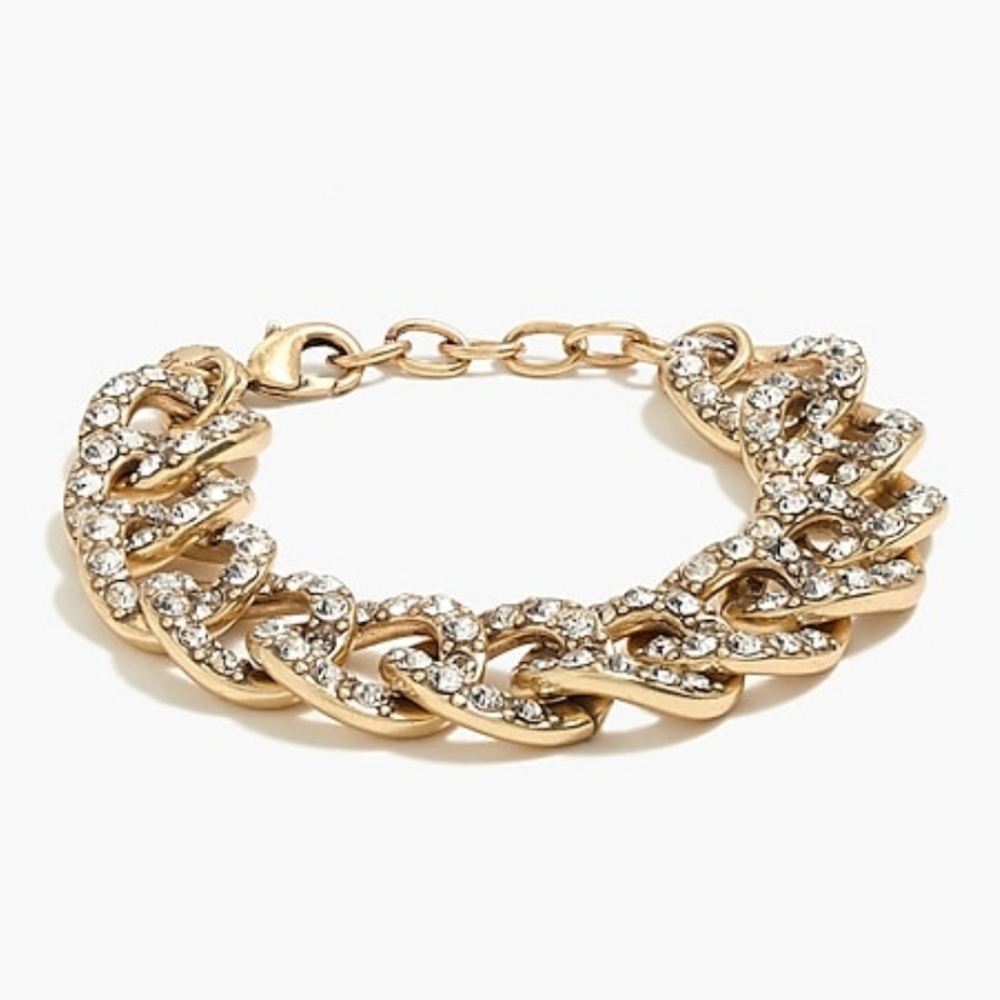 J. Crew Pavé Crystal Link Gold Bracelet NWT